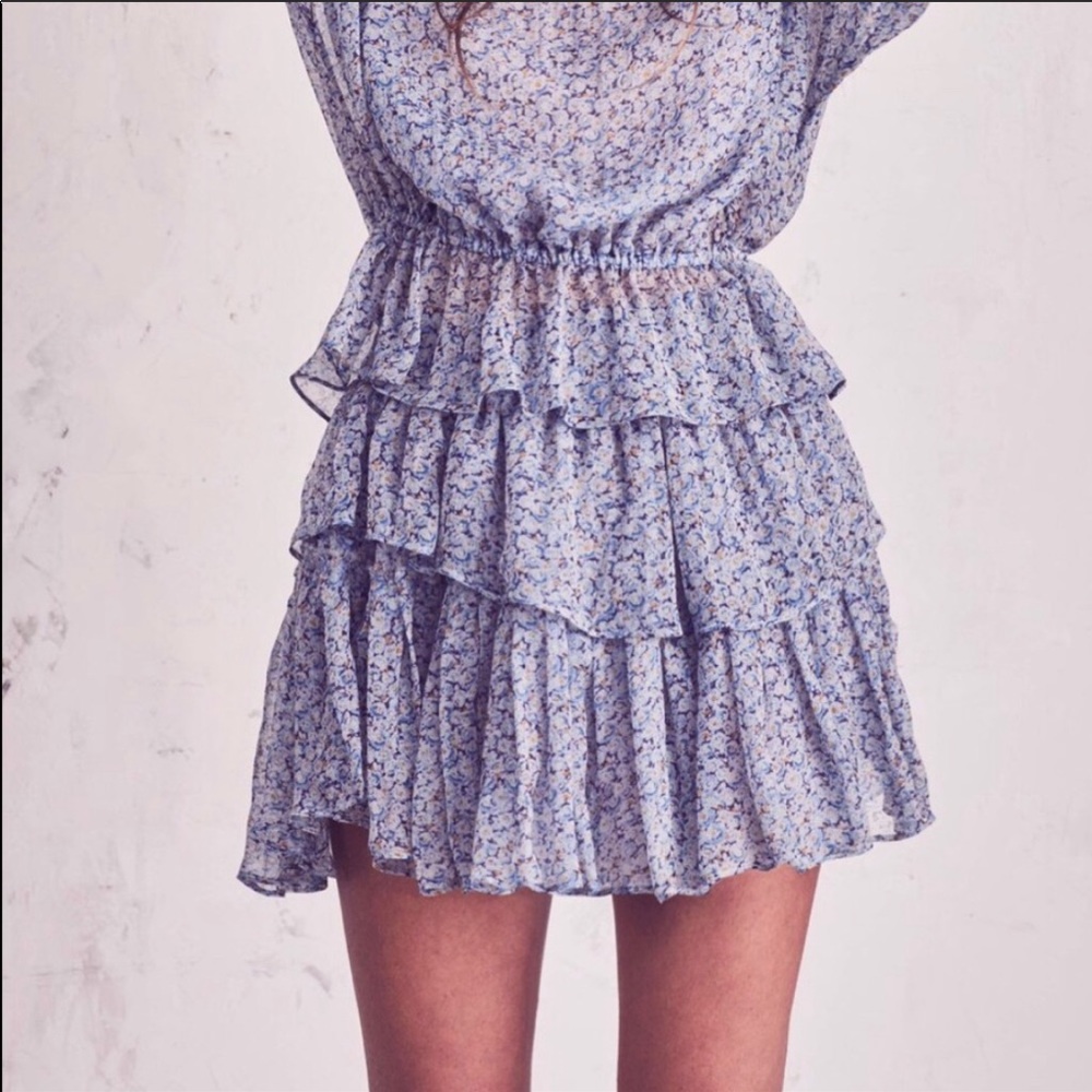 LoveShackFancy blue floral skirt